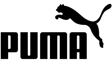 El logotipo de la marca deportiva Puma presenta un puma saltando sobre el nombre de la marca.