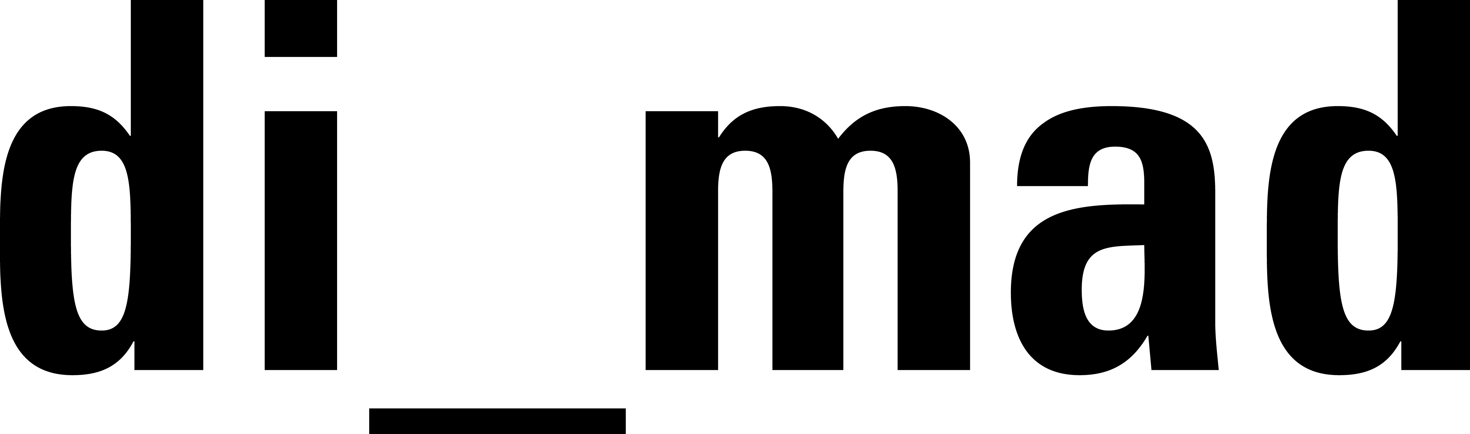 La imagen presenta un logotipo con las palabras 'di_mad' en un estilo tipográfico moderno.