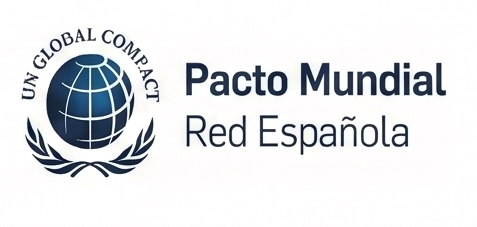 Logotipo del Pacto Mundial de la Red Española junto con el emblema de la ONU.