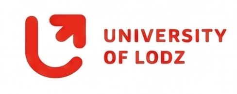 Logo de la Universidad de Lodz en colores rojo y blanco.