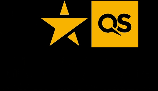 La imagen presenta un símbolo de estrella amarilla junto a las letras QS en un fondo negro.