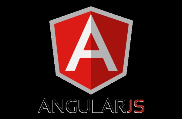 Logo de AngularJS en un fondo negro.