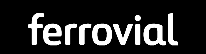 Logo de la empresa Ferrovial sobre un fondo negro.
