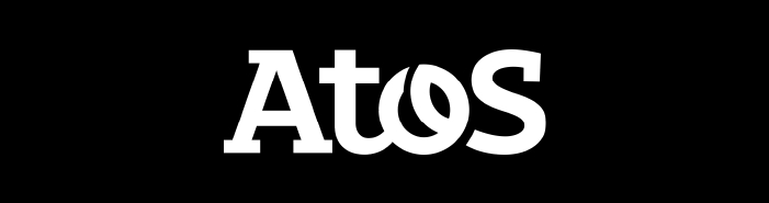 Logotipo de la empresa Atos sobre un fondo negro.