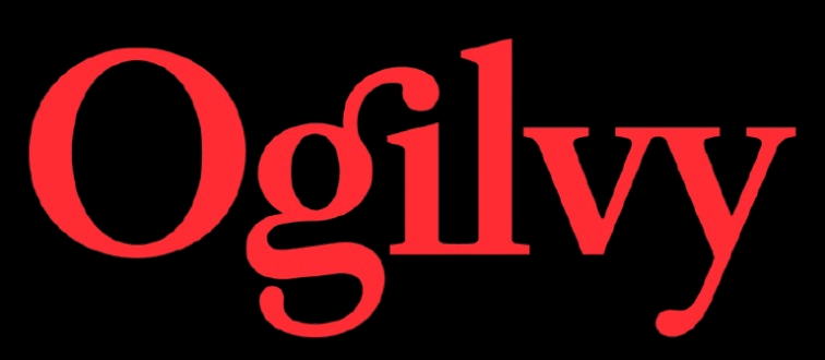 Logo de la marca Ogilvy en rojo sobre fondo negro.
