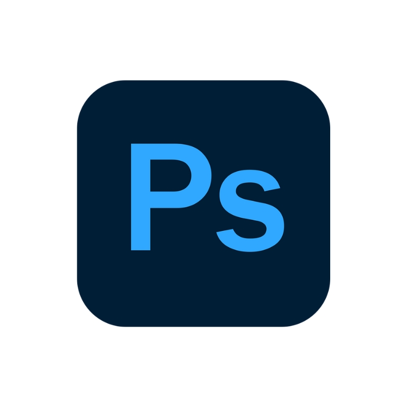 Logotipo de Adobe Photoshop en un fondo oscuro.