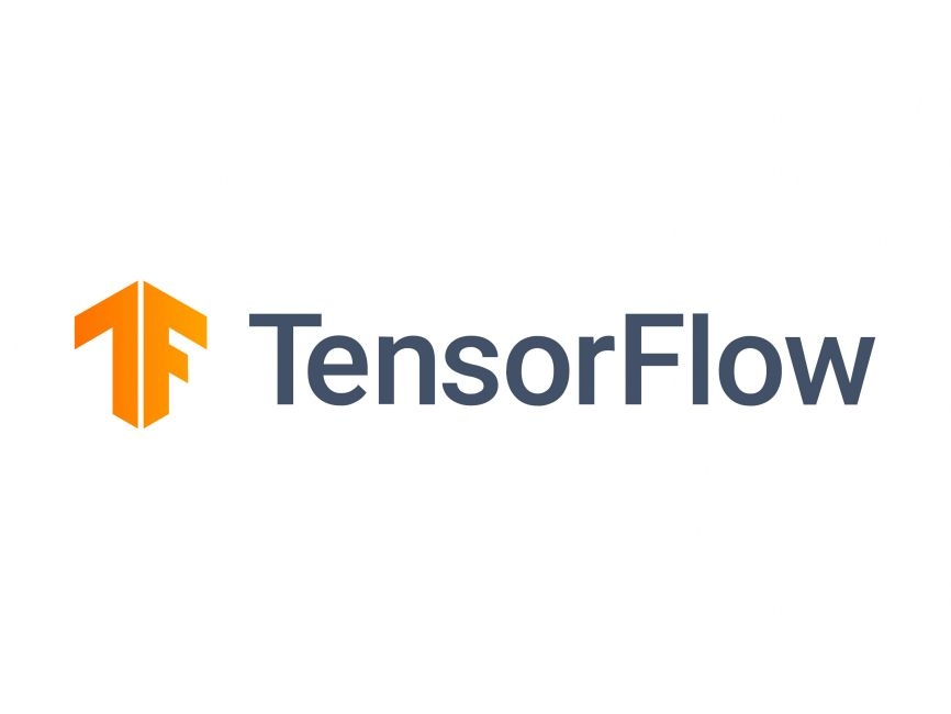 Logo de TensorFlow en colores naranja y gris.