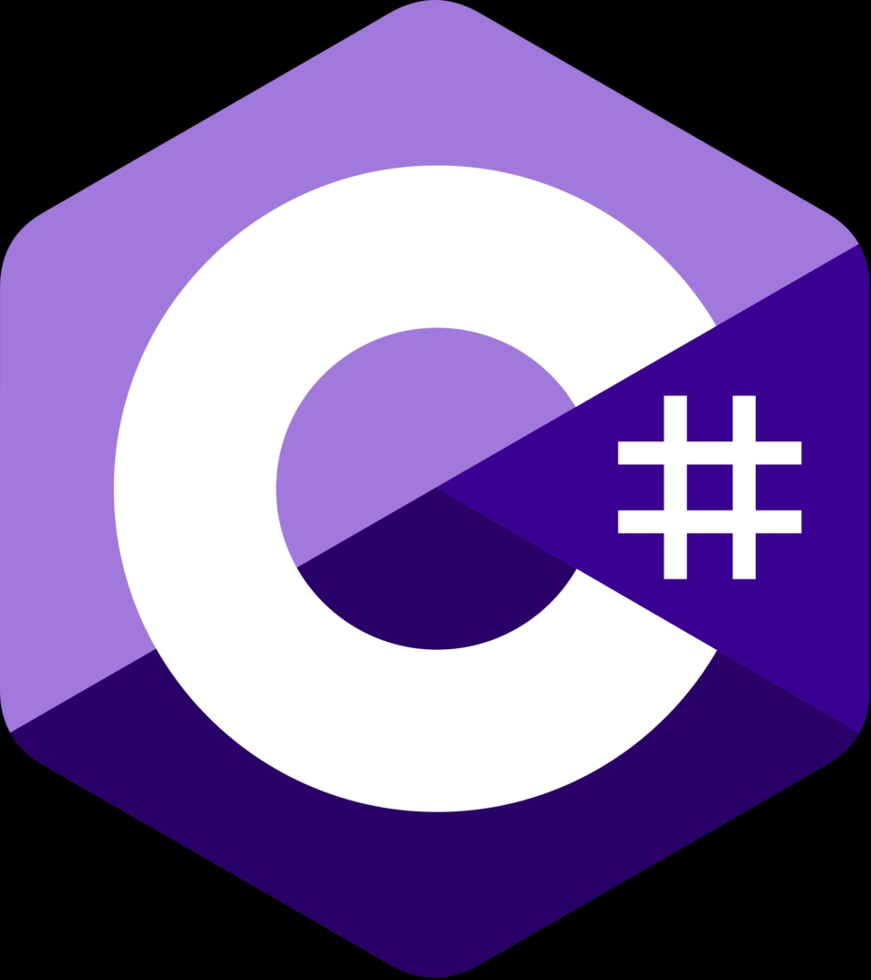 Logo del lenguaje de programación C# en tonos morados.