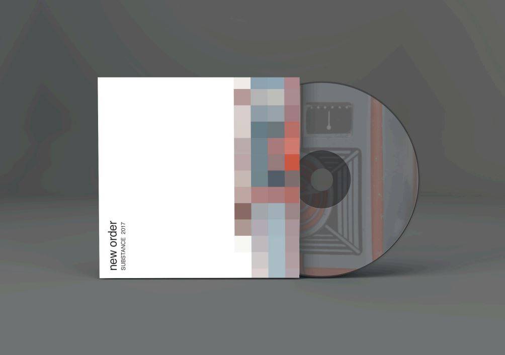 La imagen muestra un álbum de música con un diseño minimalista y un disco compacto al lado.