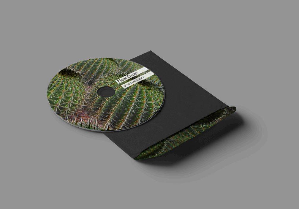Un disco compacto dentro de un estuche negro con un diseño de cactus.