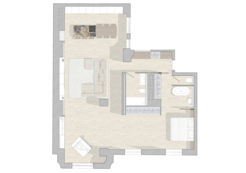 Plano de una vivienda con diferentes espacios definidos.