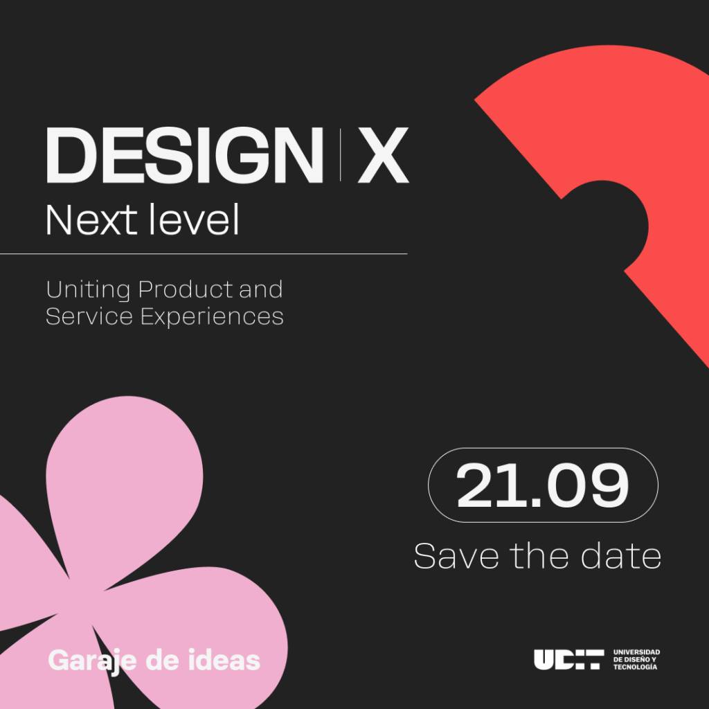 Anuncio para un evento de diseño que invita a los participantes a un nivel superior en experiencias de productos y servicios.