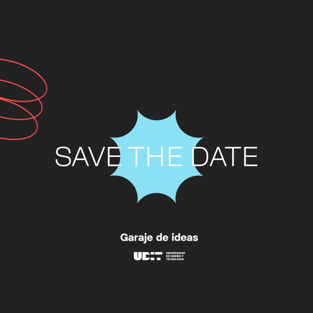 Un cartel que invita a guardar la fecha para un evento en un garaje de ideas de la universidad.