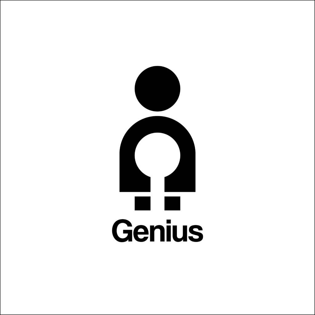 Logotipo de Genius con un diseño minimalista en blanco y negro.