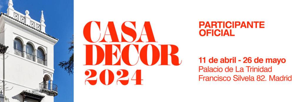 Anuncio del evento Casa Decor 2024 que se llevará a cabo en el Palacio de La Trinidad en Madrid.
