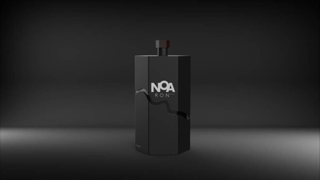 Un frasco de perfume negro con un diseño moderno y elegante.