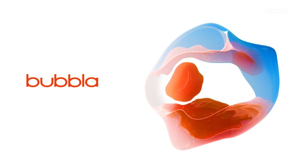 Una ilustración abstracta con tonos de azul, naranja y rojo sobre un fondo blanco.