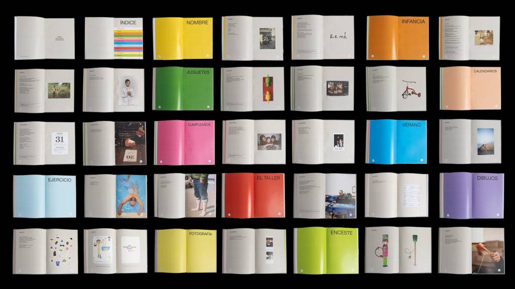 Una colección de páginas de un libro con diferentes colores y contenido visual.