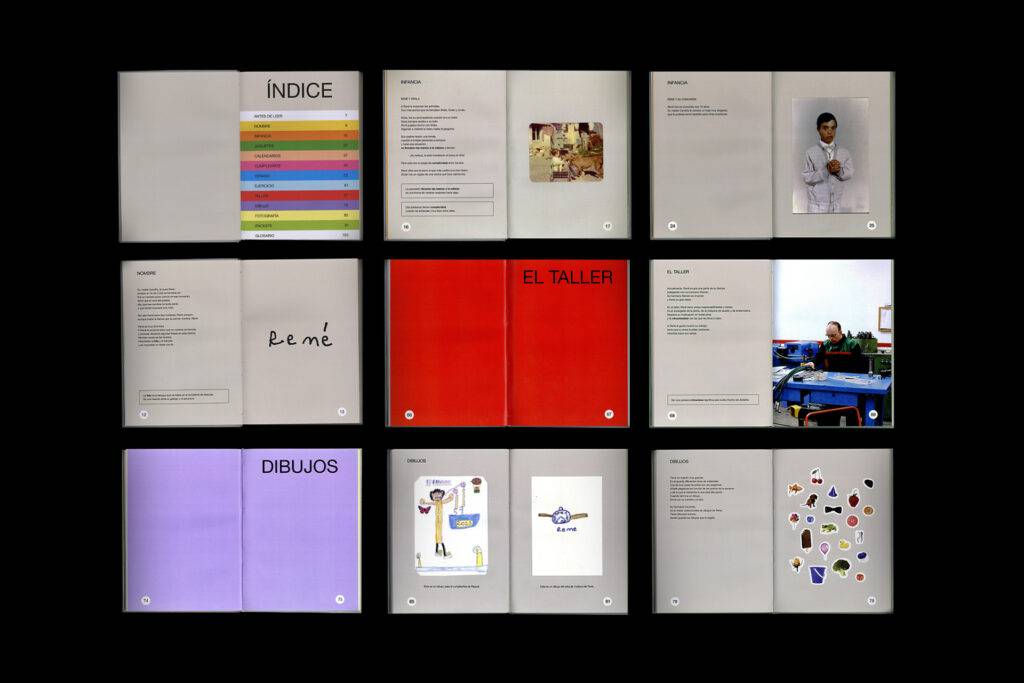 Una imagen que muestra una serie de páginas de un libro con índices, dibujos y una sección denominada 'El Taller'.