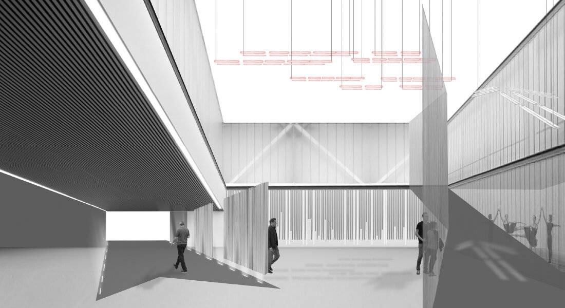 Una imagen que muestra un diseño arquitectónico moderno con espacios abiertos y elementos minimalistas.
