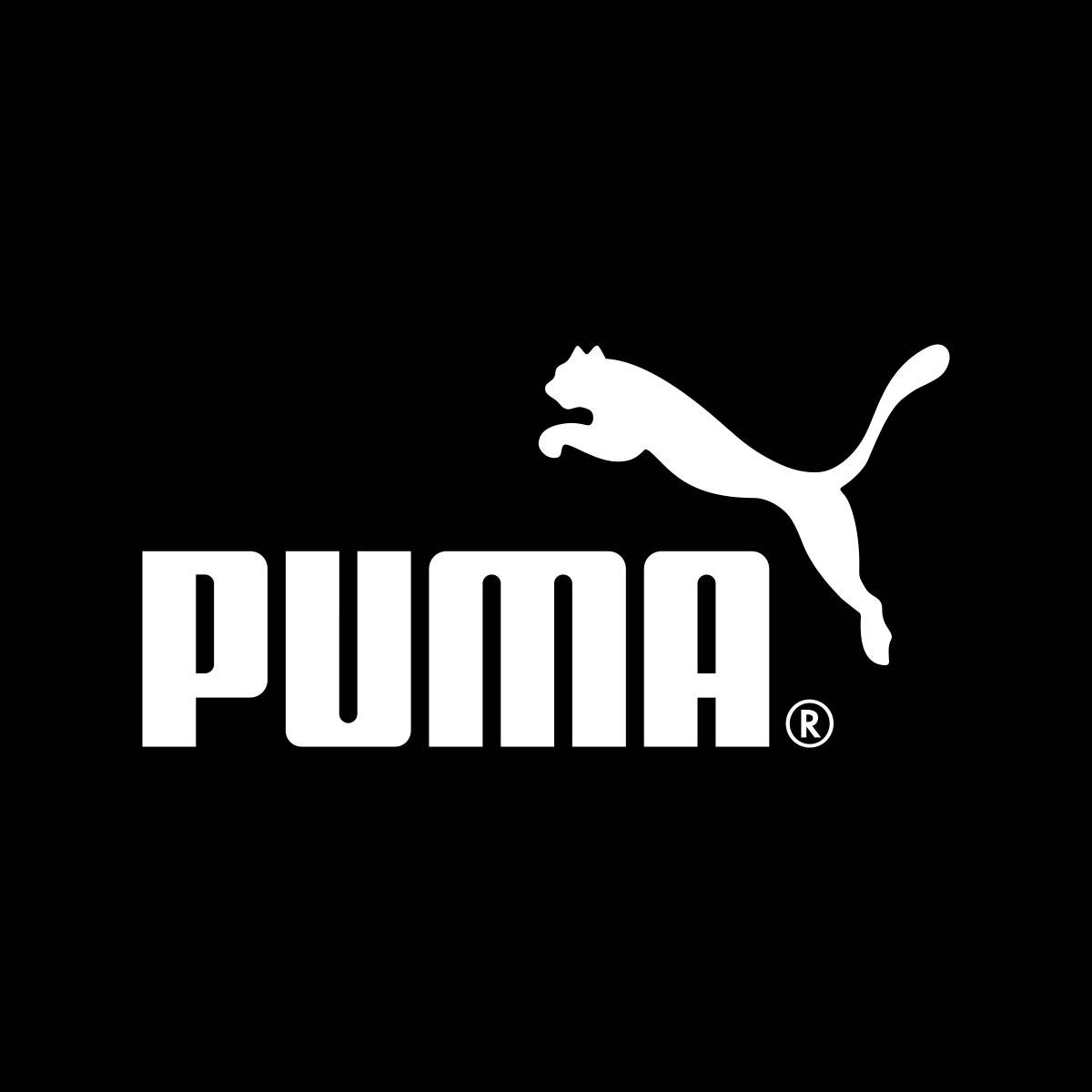 Logo de la marca deportiva Puma en un fondo negro.