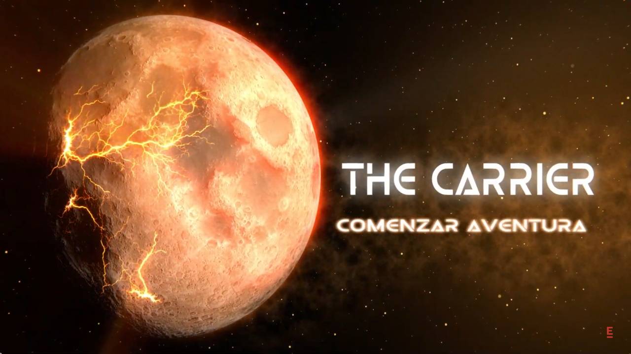 Una imagen que muestra una luna brillante con efectos de luz y texto relacionado con una aventura.