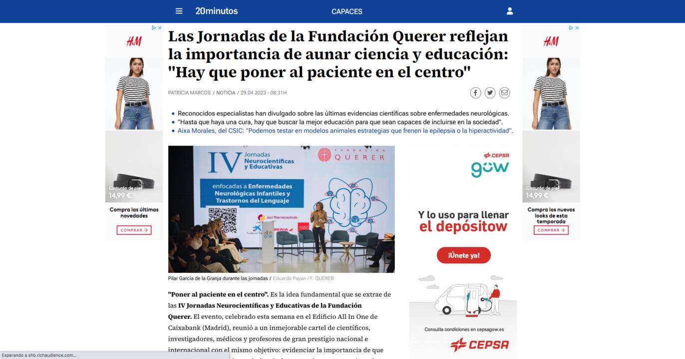 La imagen muestra un artículo sobre las Jornadas de la Fundación Querer enfocadas en la importancia de unir ciencia y educación.