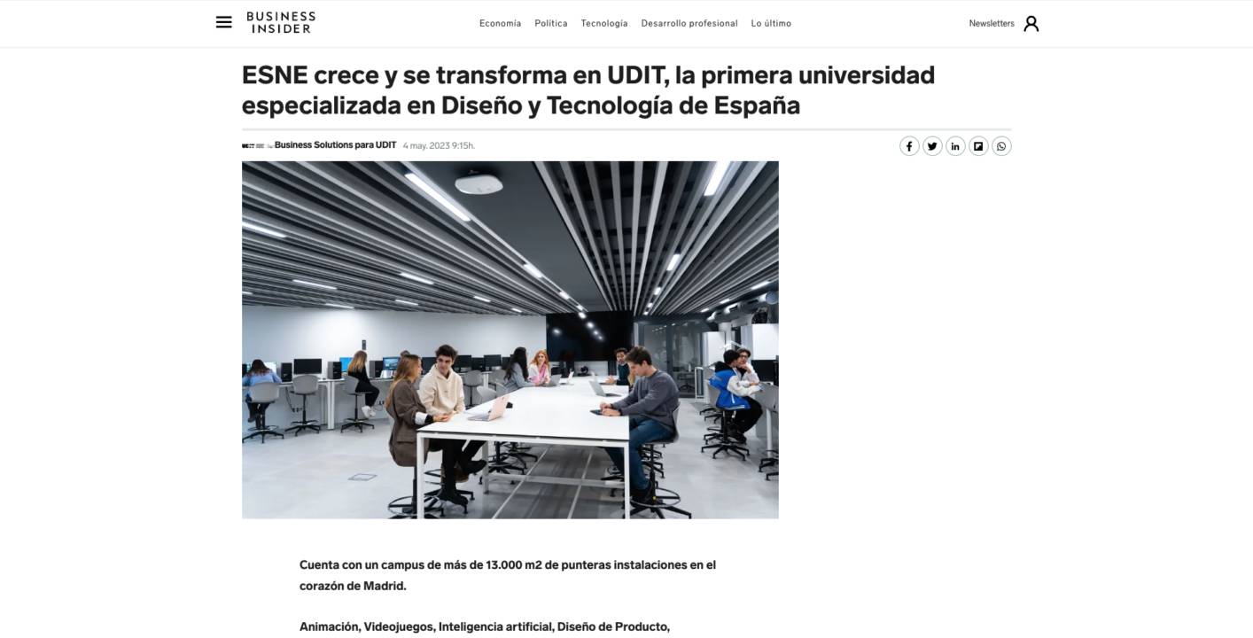 La imagen muestra un moderno espacio de trabajo en una universidad de diseño y tecnología en España.