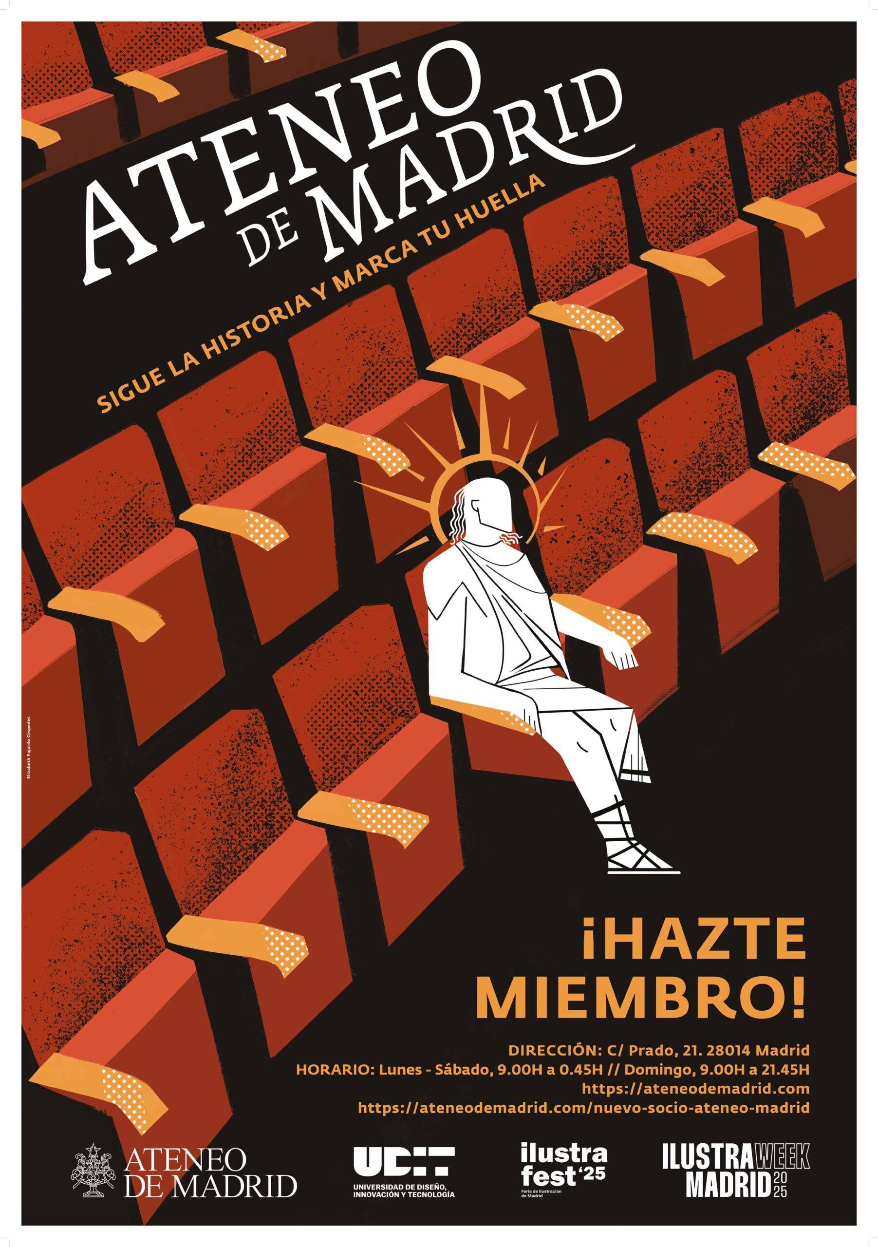 Cartel del Ateneo de Madrid que invita a hacerse miembro y destaca su rica historia.