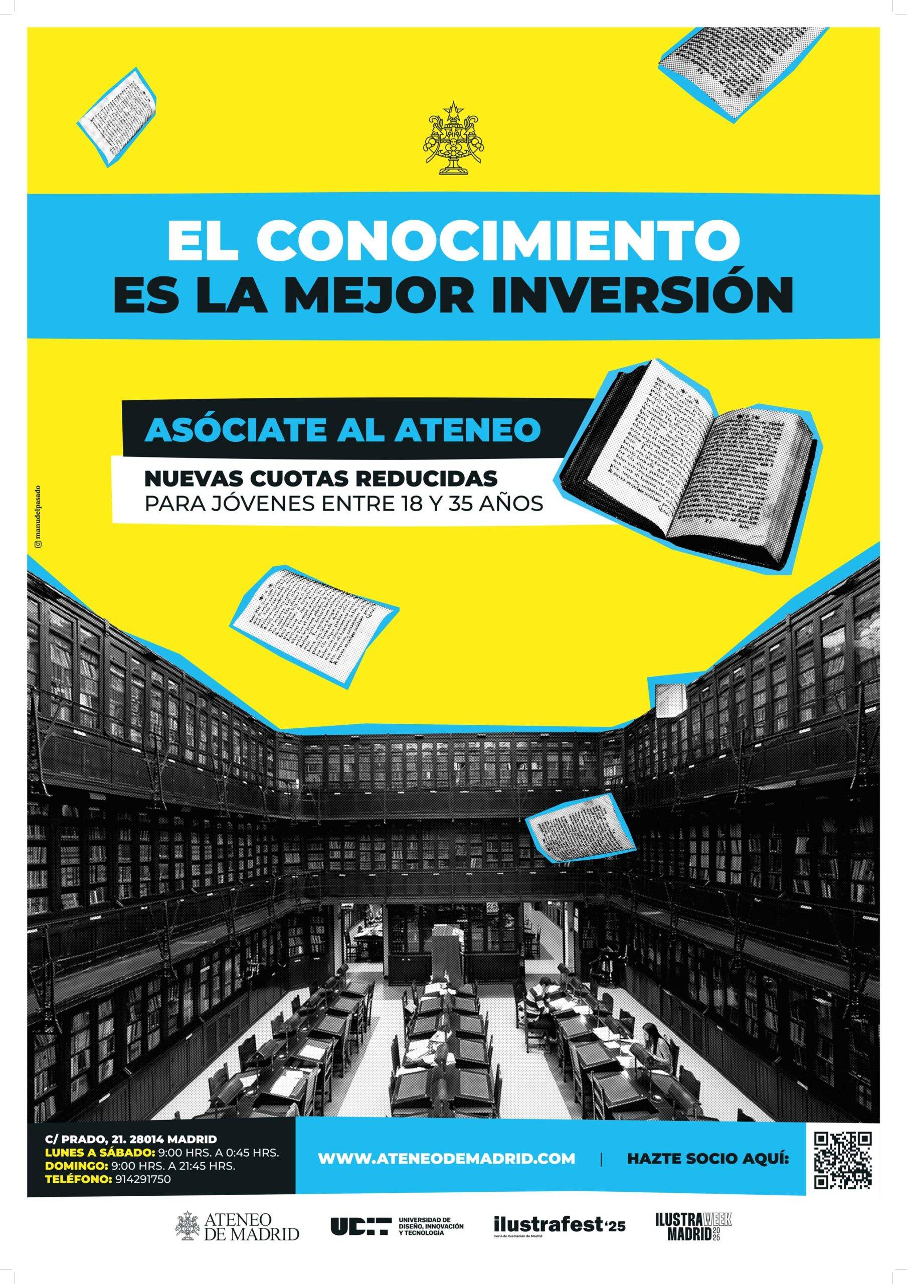 Un cartel que promueve la importancia del conocimiento y la asociación al Ateneo de Madrid para jóvenes.