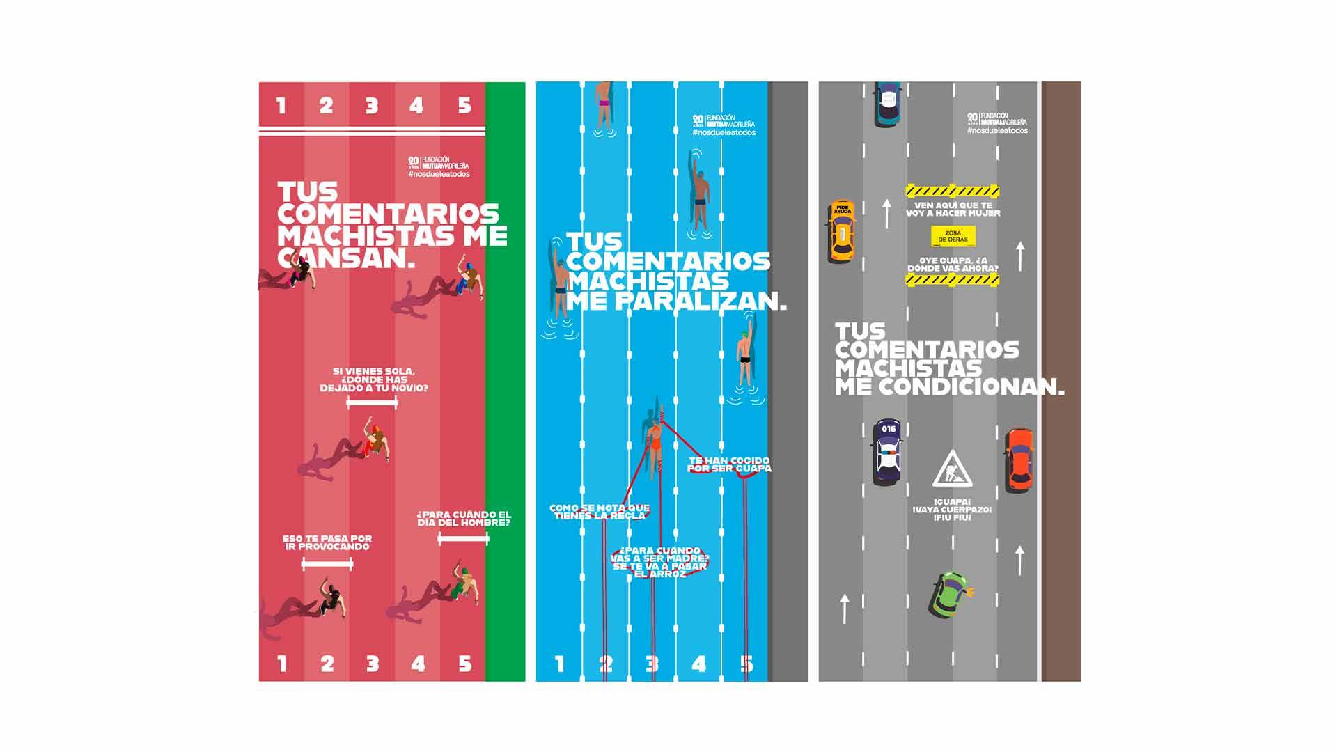 La imagen presenta un mensaje sobre los efectos del machismo en diferentes contextos de la vida diaria.