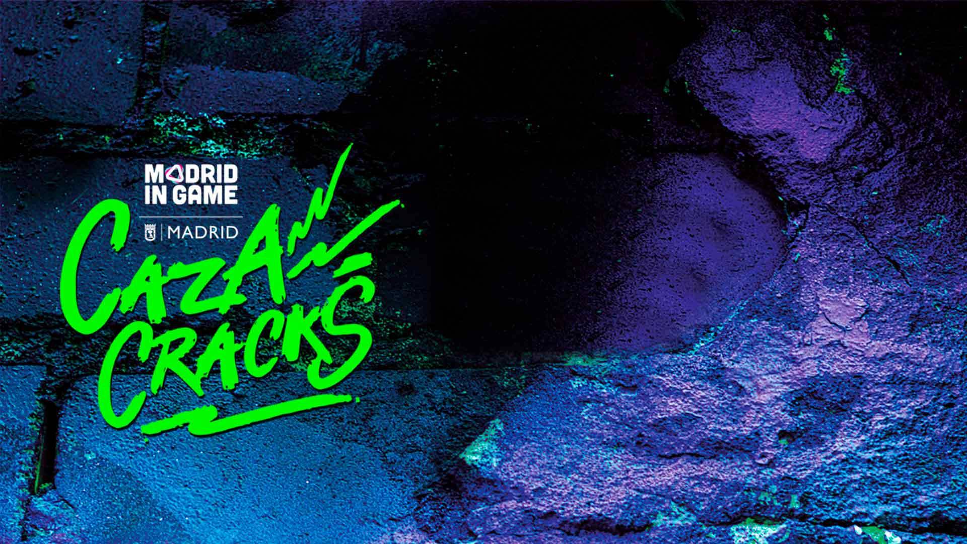 Imagen con el texto 'Caza Cracks' en un fondo colorido que representa un evento en Madrid.