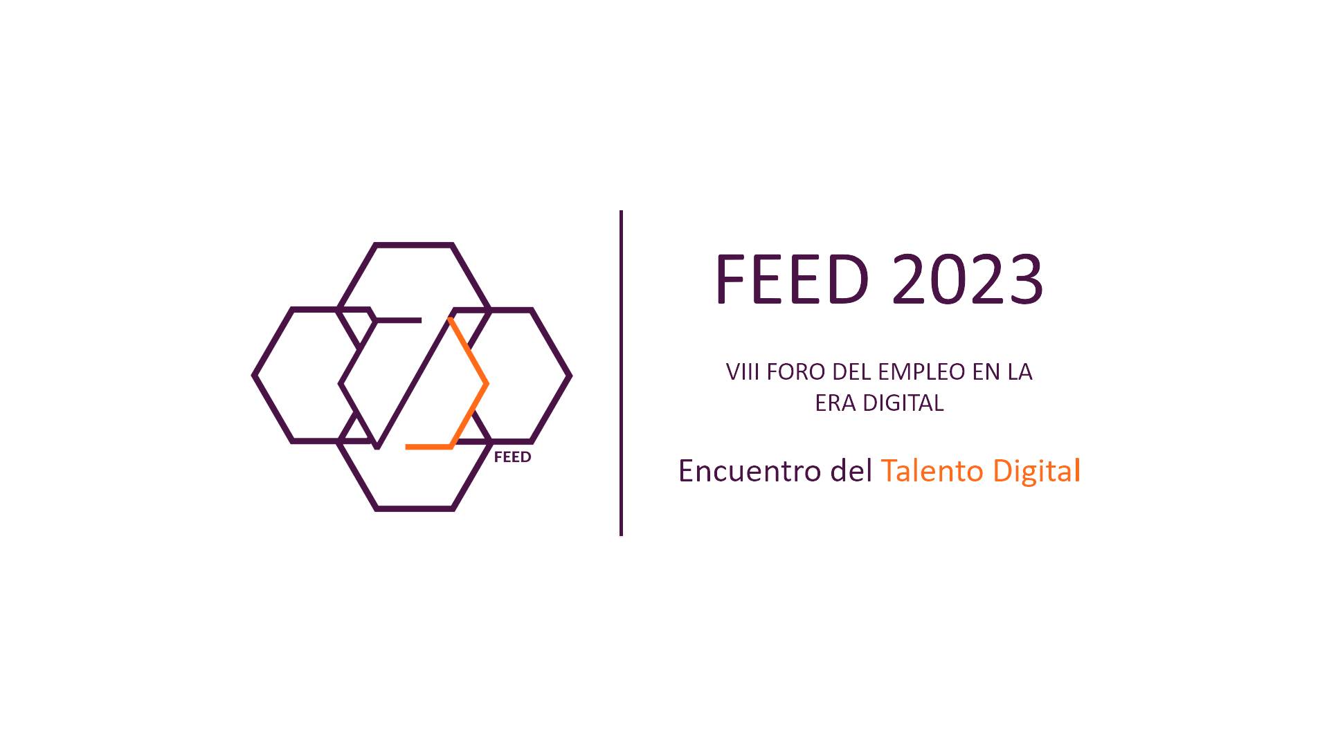 Logo y texto del FEED 2023, un foro del empleo en la era digital.