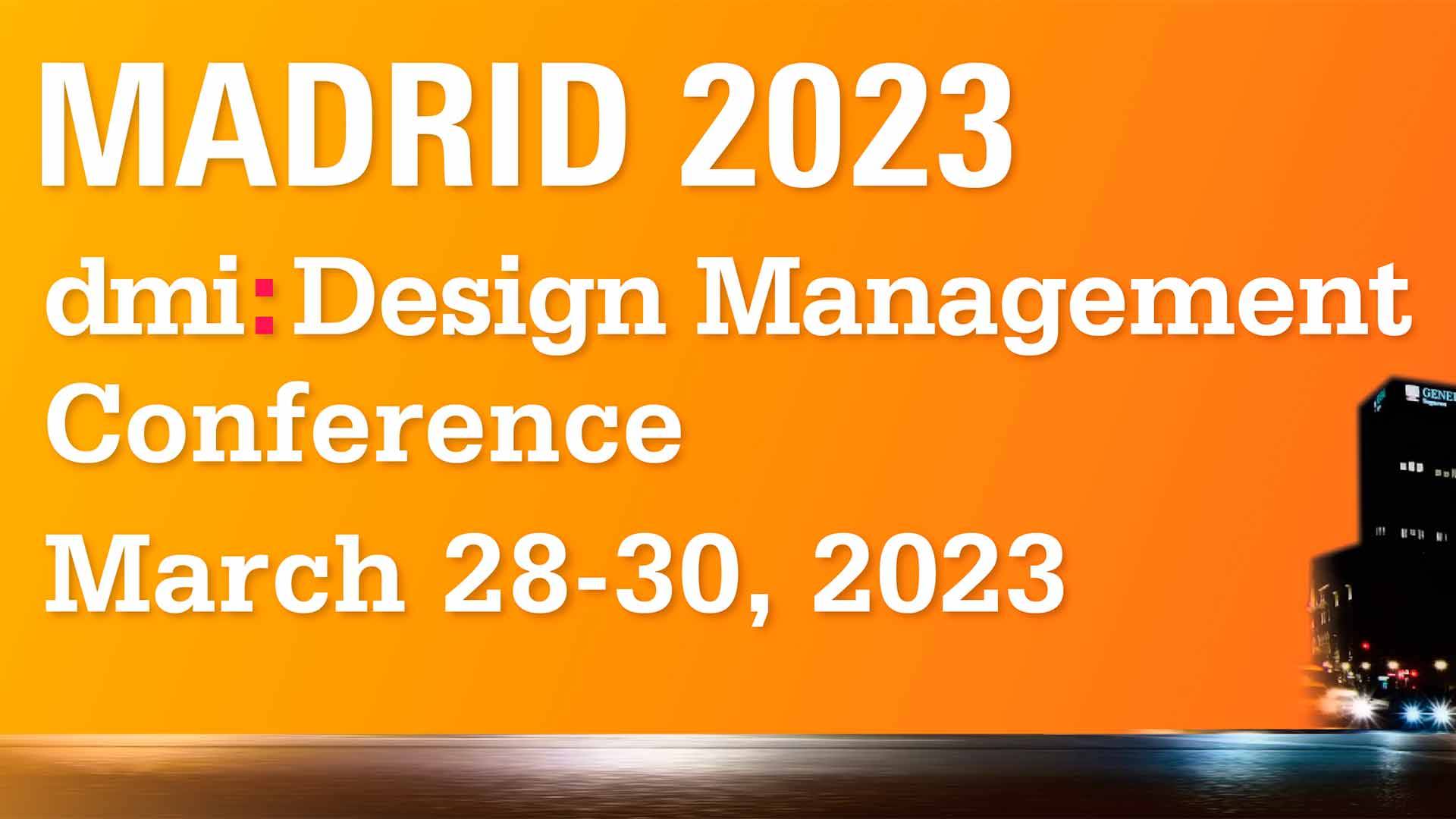 Imagen promocional de la Conferencia de Gestión del Diseño en Madrid 2023.