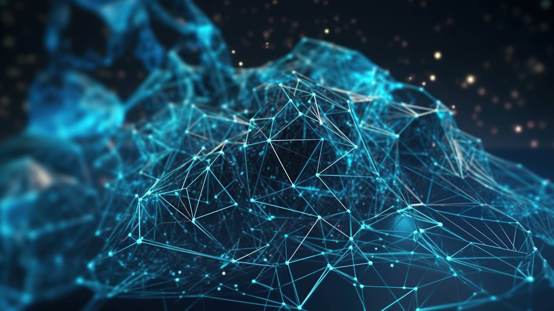 La imagen muestra una representación abstracta de una red de datos en un entorno digital.