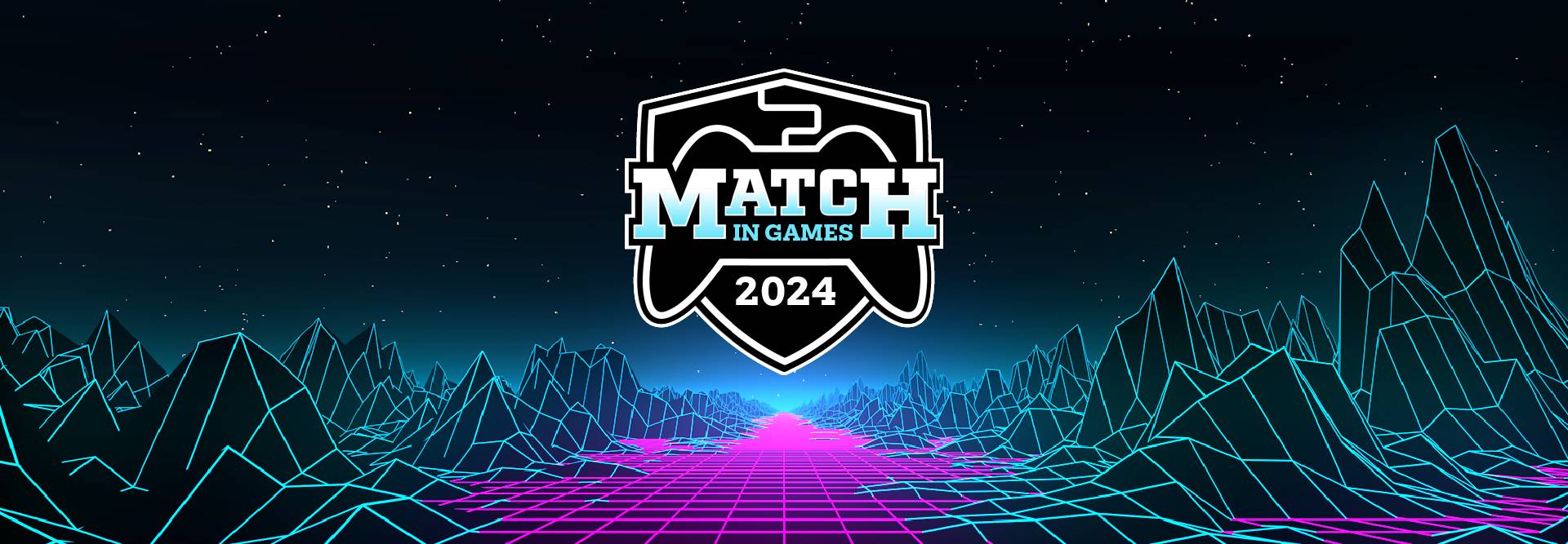 Imagen que muestra un paisaje digital con un logo de 'Match in Games 2024'.