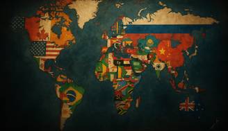 Un mapa del mundo donde los países están representados por sus banderas.