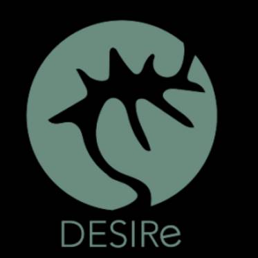 Logotipo de estilo moderno con un diseño abstracto que incluye una figura central en forma orgánica y el texto 'DESIRé' en la parte inferior.