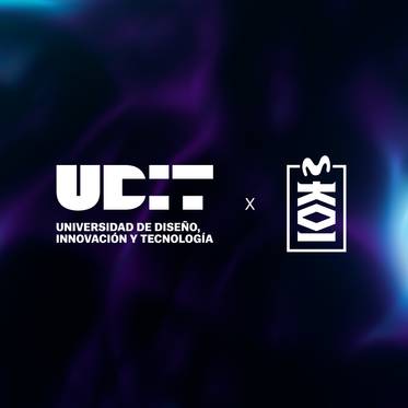 La imagen presenta los logos de la UDIT y K3 sobre un fondo abstracto en tonalidades azules y moradas.