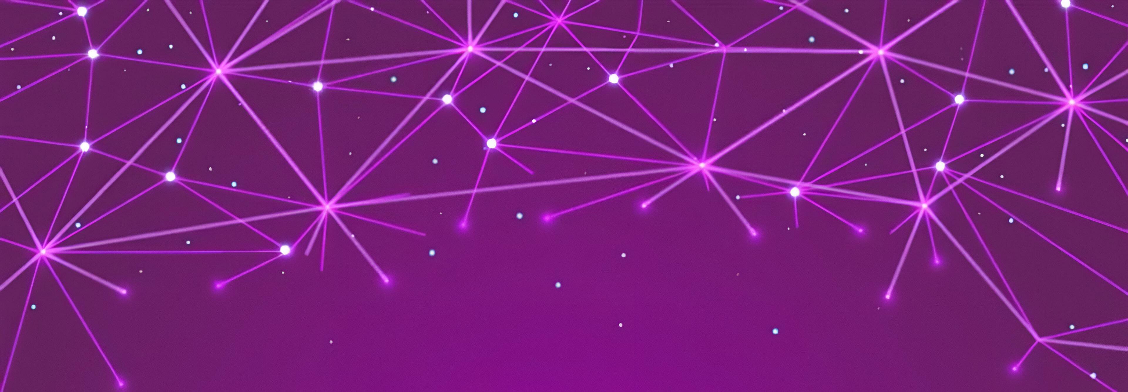 Una representación abstracta de conexiones iluminadas sobre un fondo morado.