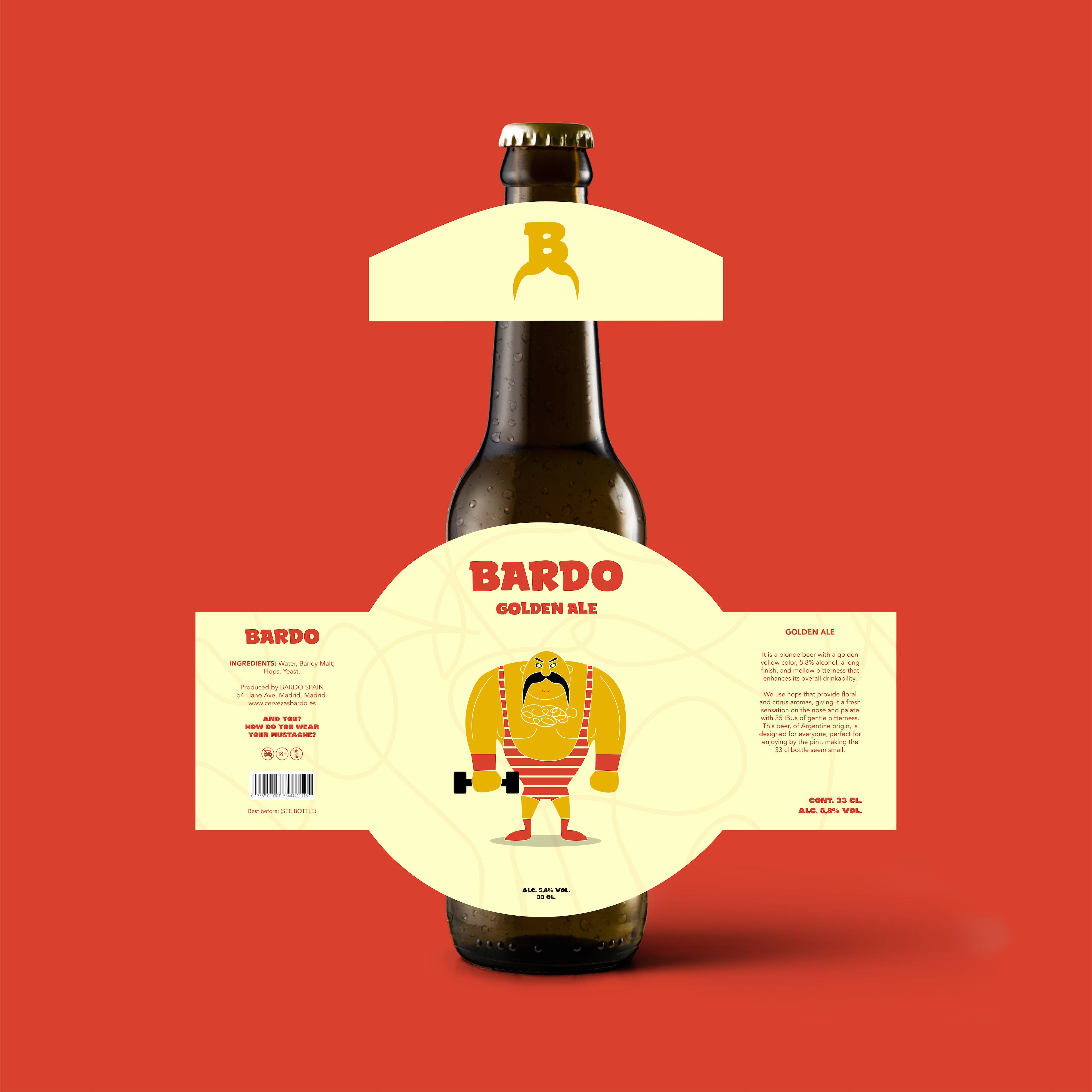 Una etiqueta de cerveza con un diseño colorido y un personaje llamativo.
