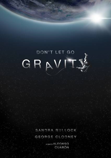 Cartel de la película 'Gravity' que muestra a un astronauta flotando en el espacio con la Tierra de fondo.