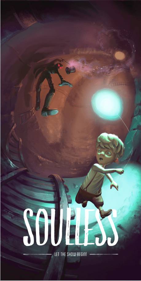 Un niño asustado se encuentra en un túnel oscuro mientras una figura misteriosa lo observa.