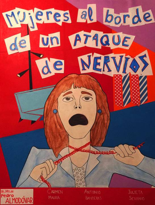 Cartel de la película 'Mujeres al borde de un ataque de nervios' con una mujer expresando angustia.