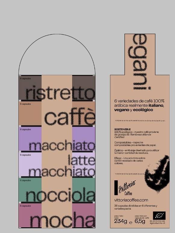 Caja de cápsulas de café con seis variedades de café italiano y eco-amigable.