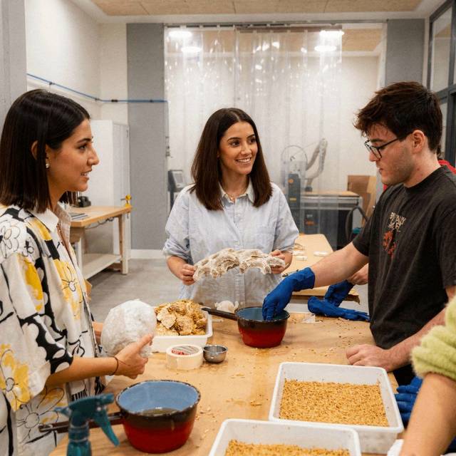 Un grupo de personas trabajando en una actividad de manualidades en un taller.