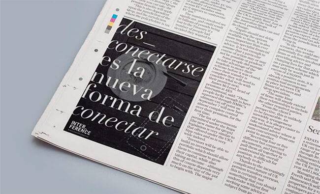 La imagen muestra una página de periódico con un diseño moderno que incluye un texto destacado sobre la conexión.