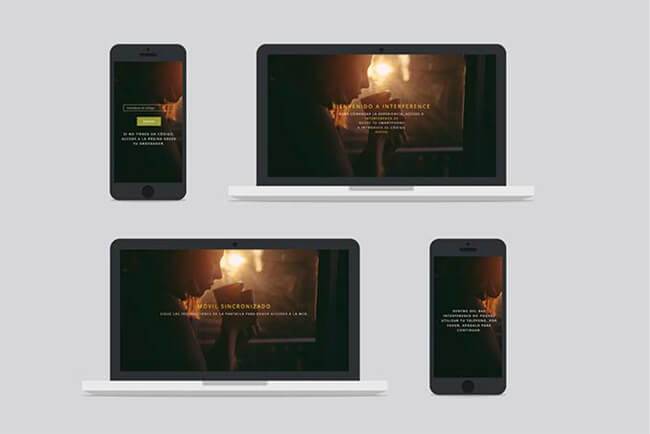 La imagen muestra varios dispositivos electrónicos como teléfonos y computadoras que presentan un diseño atractivo en una pantalla oscura.