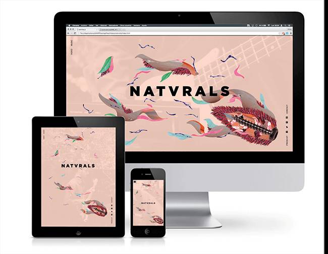La imagen muestra dispositivos electrónicos con un diseño gráfico colorido y moderno que presenta la palabra 'NATVRALS'.