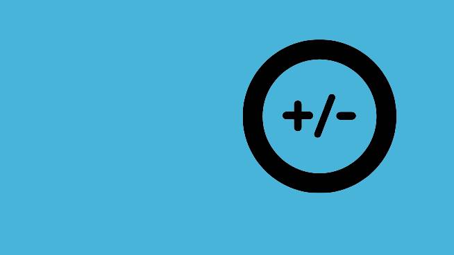 La imagen muestra un símbolo de más y menos dentro de un círculo negro sobre un fondo azul.